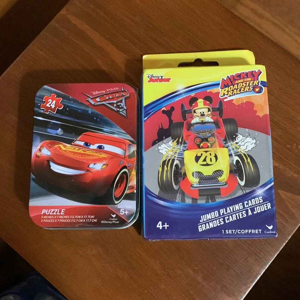 Disney Pixar Cars Puzzle and Mickey Mouse Jumbo Playing Cards Set